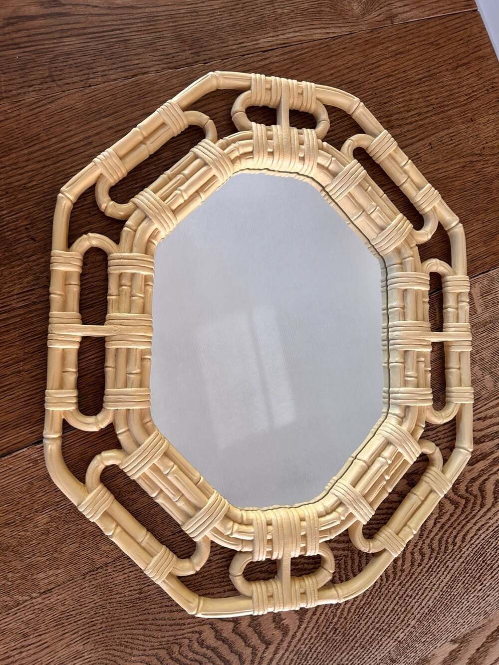 Homco Vintage Faux Bamboo Cream Octagon Wall Mirror 17x14
